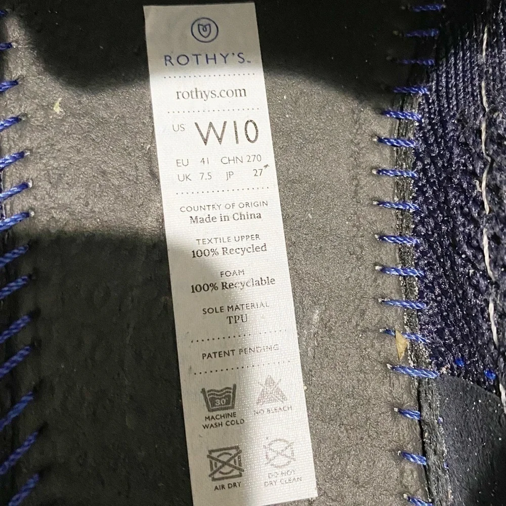 ROTHY’S Maritime Lattice Stitch Sneaker Slip On Navy Blue Comfort Size 10